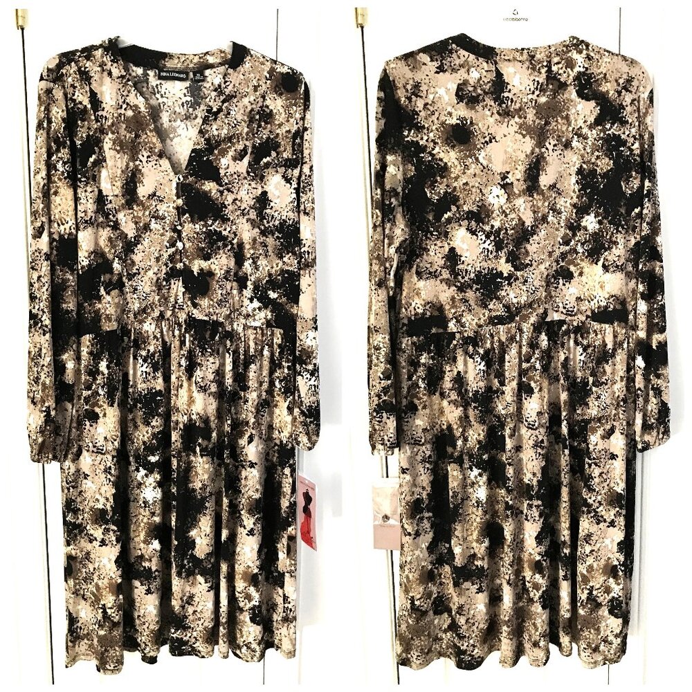 NWT Nina Leonard Swing Dress Long Sleeve V Neck Size XL